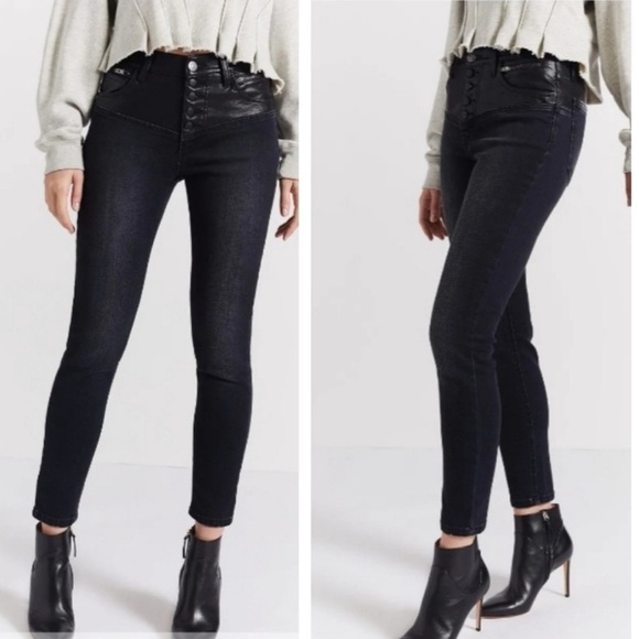 NWT Current/Elliot Fused High Waist Rocco Stiletto Black Faux Leather Jeans 25 - Picture 1 of 16